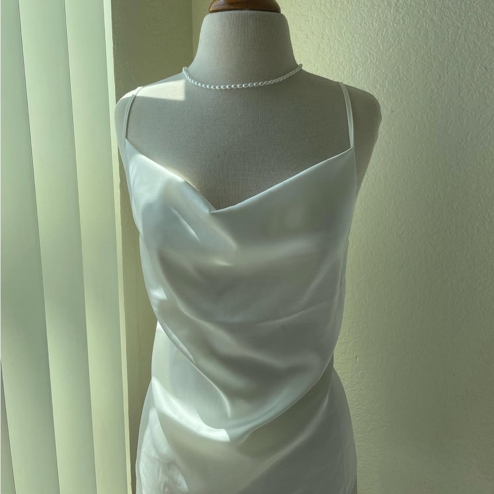 Elegant White Satin Slip Dress